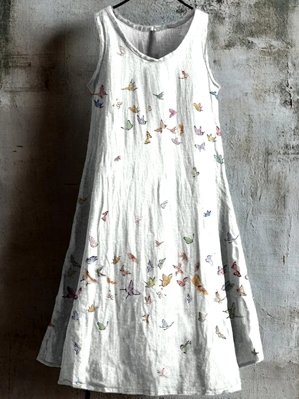 Femmes Floral Blanc Col Rond Confortable Robe Mi-Longue Décontracté
