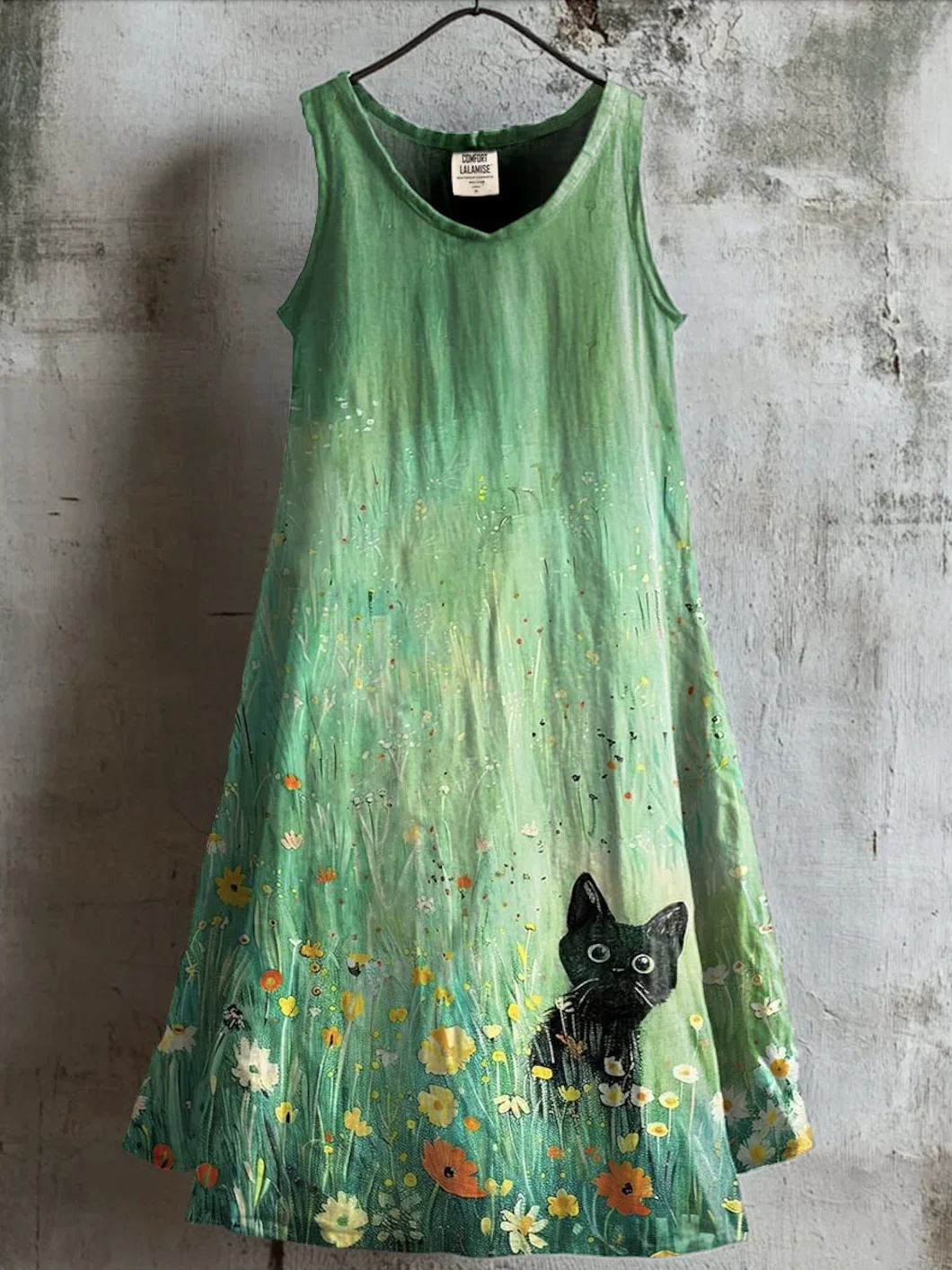 Femmes Floral Vert Col Rond Confortable Robe Mi-Longue Décontracté