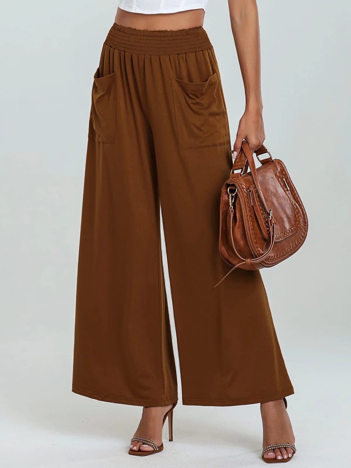 Pantalons Femmes Décontracté Plain Printemps / Automne Couture de poche Naturel Micro-élasticité Faire la navette Pantalons à Jambe Large Droit
