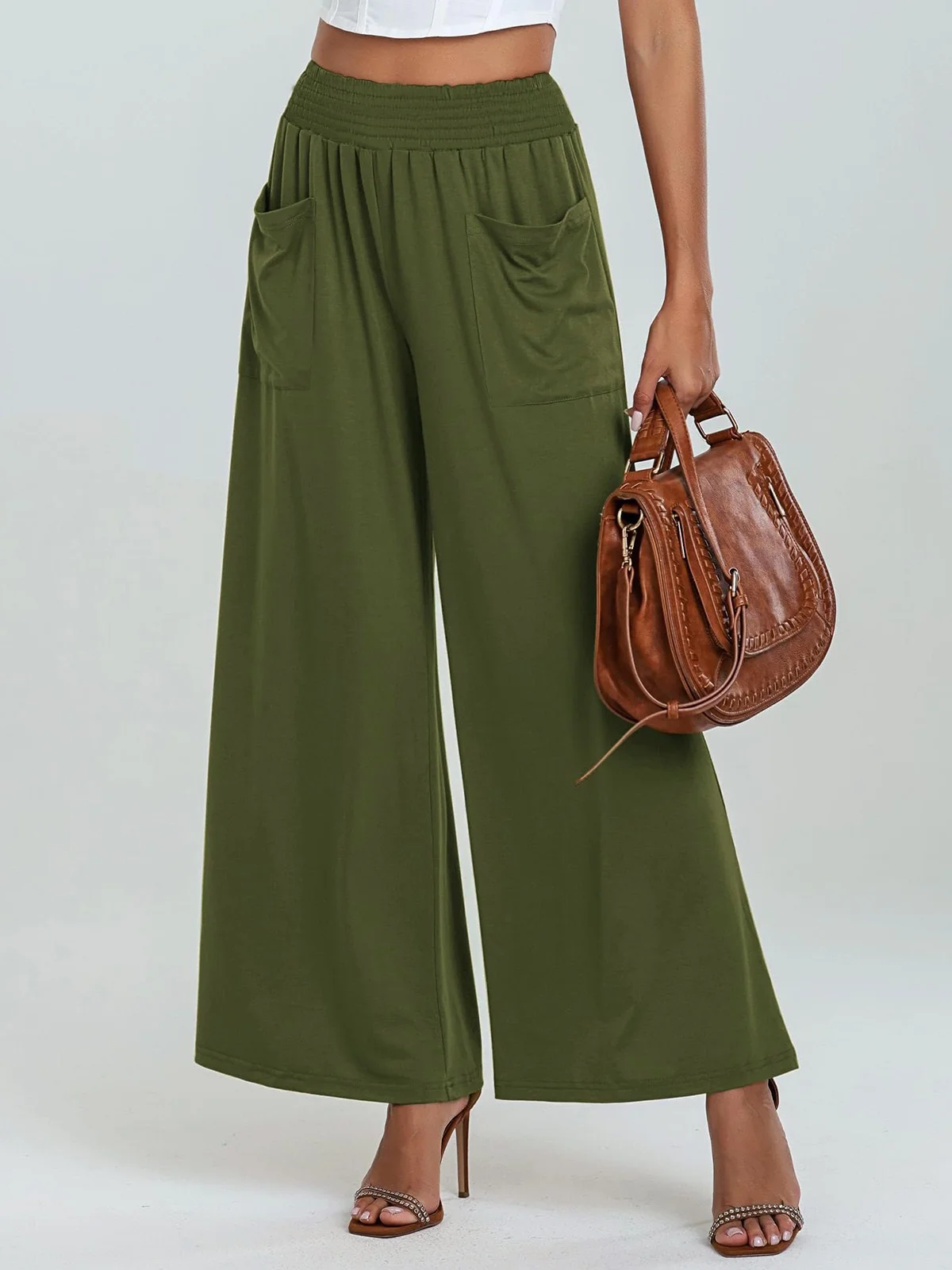 Pantalons Femmes Décontracté Plain Printemps / Automne Couture de poche Naturel Micro-élasticité Faire la navette Pantalons à Jambe Large Droit