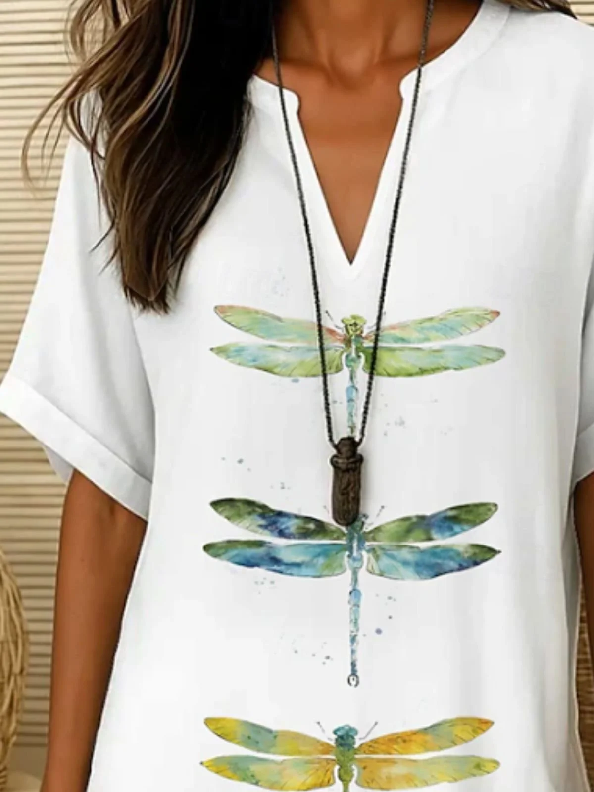 Blouses Simple Libellule Été Coton Aucune élasticité Quotidien Ample Col Châle Droit pour Femmes
