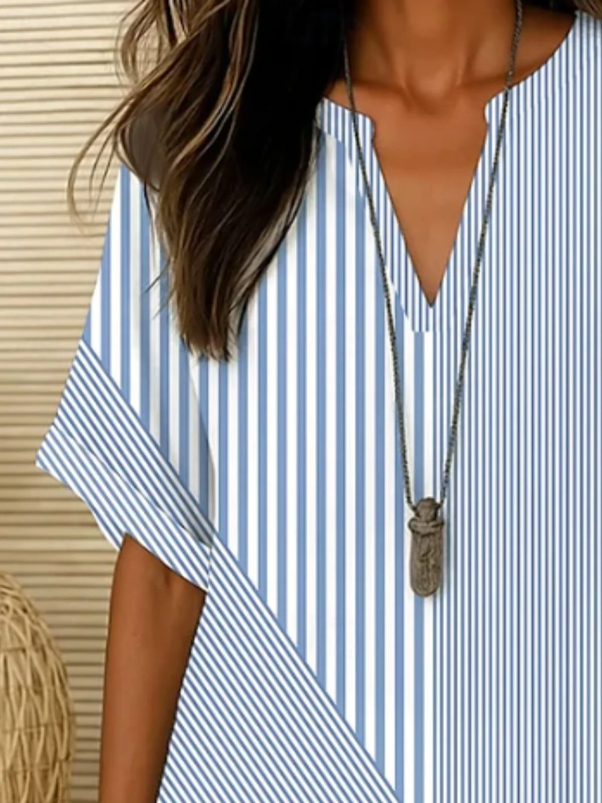 Blouses Femmes Géométrique Simple Été Ample Demi Manche Col Châle Régulier Droit Régulier