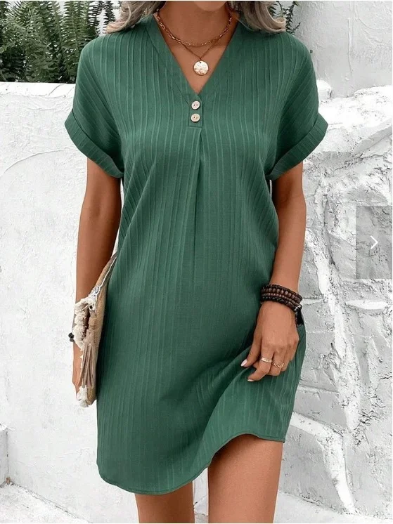 Femmes Plain Aqua Col V Confortable Joint Fendu Robe Maxi Rétro