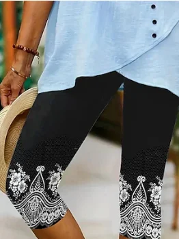 Pantalons Femmes Simple Floral Été Rayonne Naturel Corsaire Legging Droit T.-N.-L.
