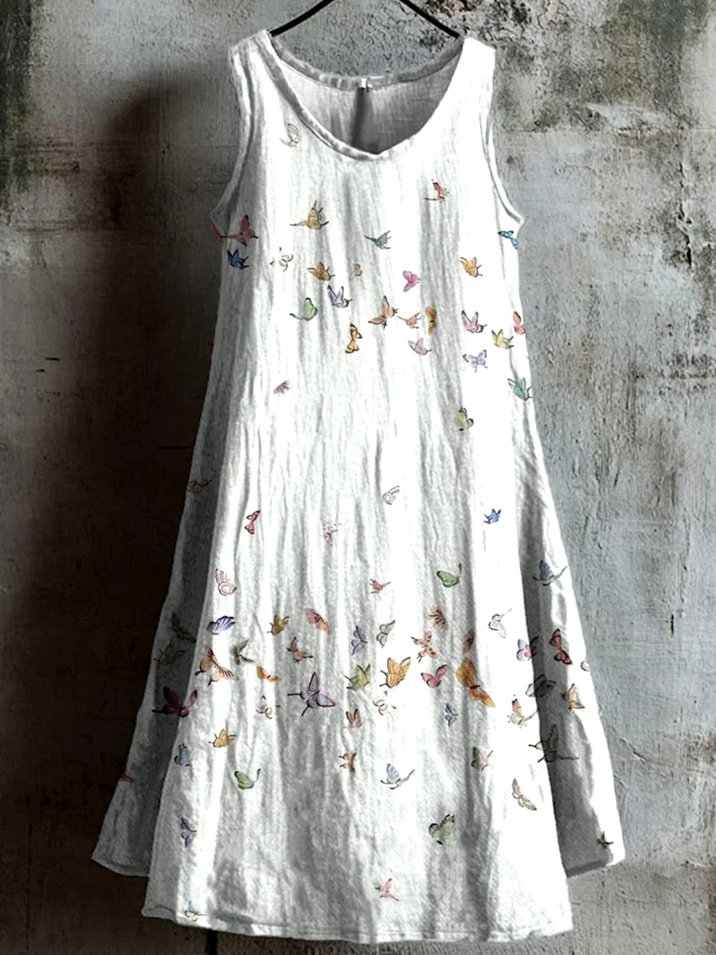 Femmes Floral Blanc Col Rond Confortable Robe Mi-Longue Décontracté