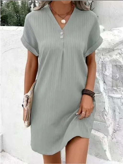 Femmes Plain Aqua Col V Confortable Joint Fendu Robe Maxi Rétro
