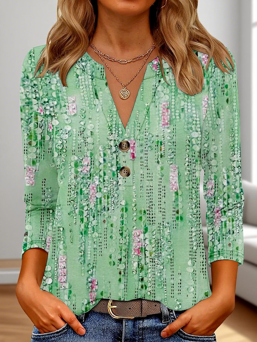 T-shirts Décontracté Floral Printemps / Automne Polyester Micro-élasticité Quotidien Manches trois quarts Régulier Régulier pour Femmes