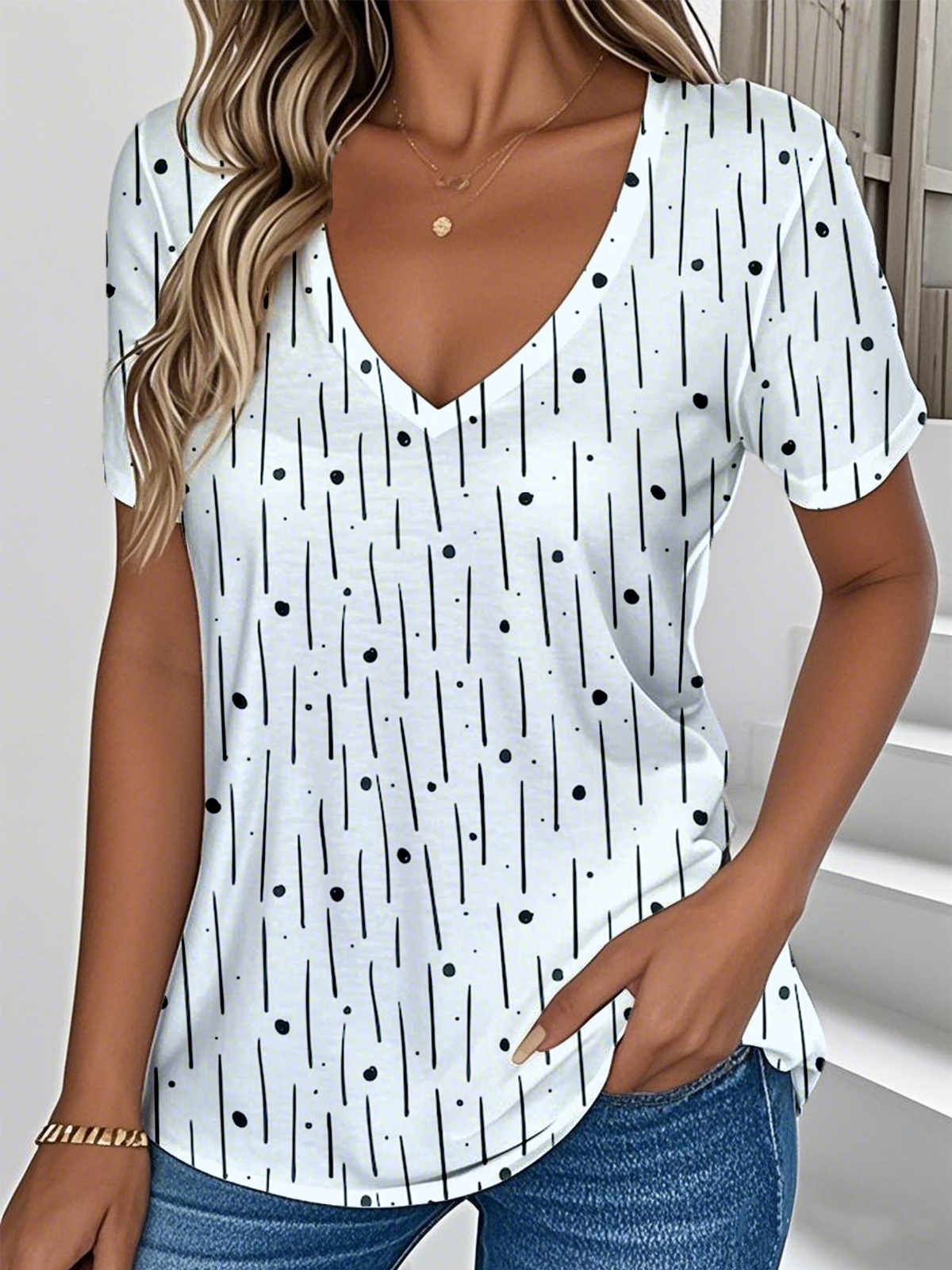 T-shirts Géométrique Décontracté Été Aucune élasticité Quotidien Jersey Droit Régulier T.-N.-L. pour Femmes
