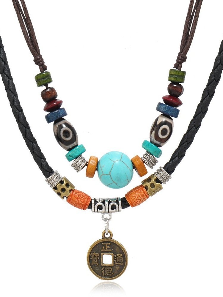 Collier Bloc de Couleur Rue Toutes Les Saisons Joint Fendu Fête Métal Rétro Style Pendentif Collier pour Femmes