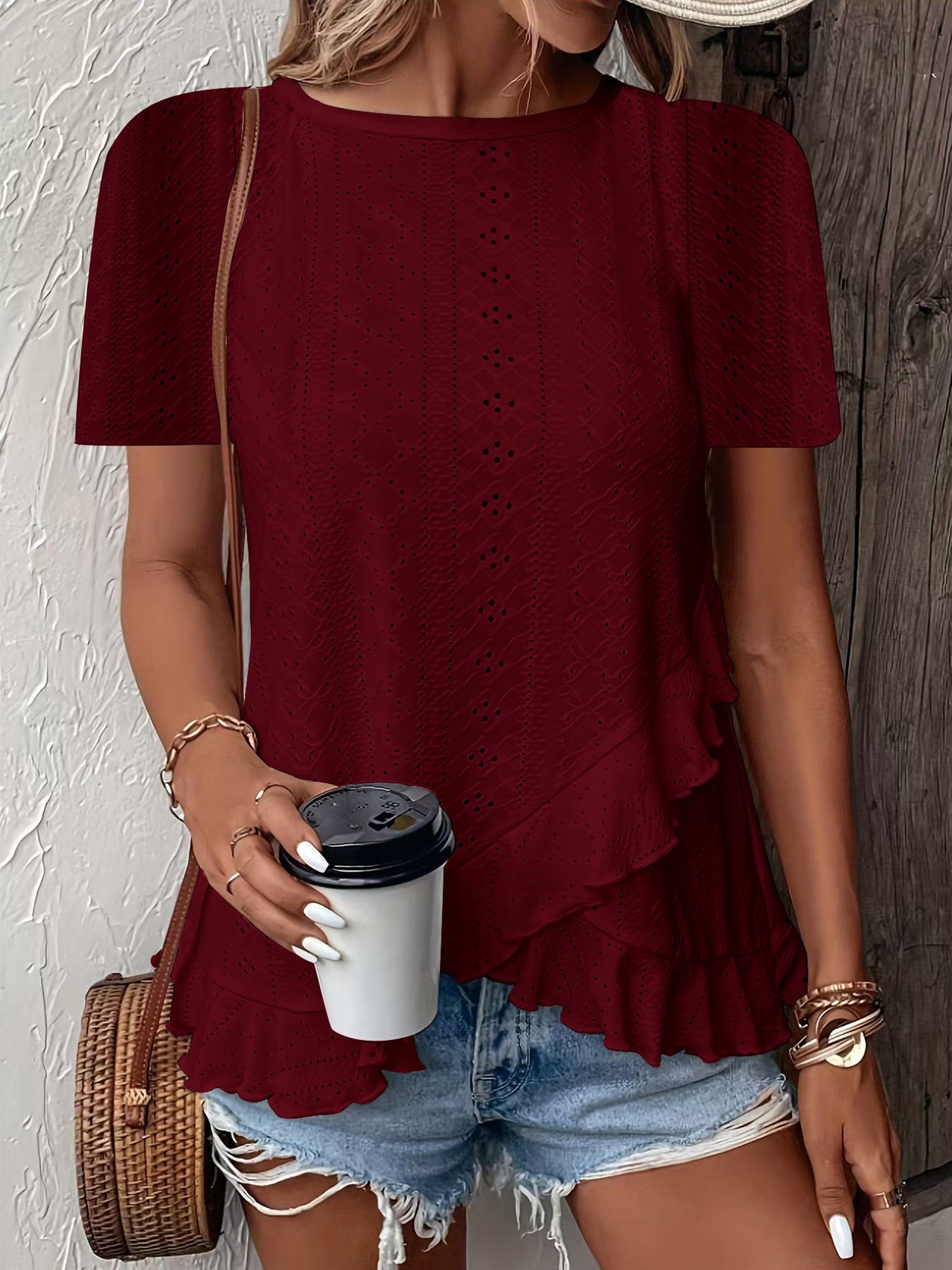 T-shirts Femmes Plain Féminin Été Jacquard Micro-élasticité Faire la navette Régulier Droit Régulier