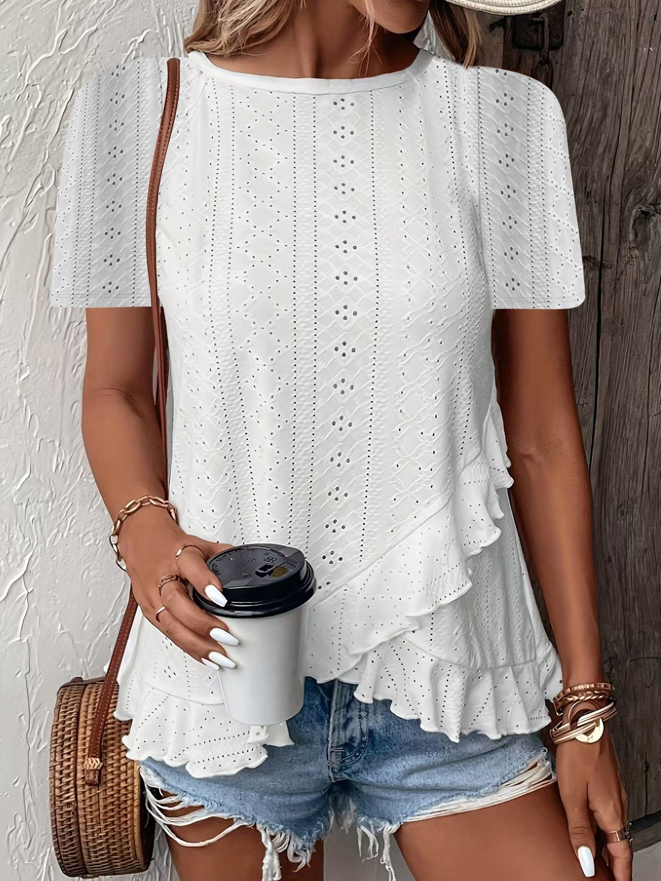 T-shirts Femmes Plain Féminin Été Jacquard Micro-élasticité Faire la navette Régulier Droit Régulier