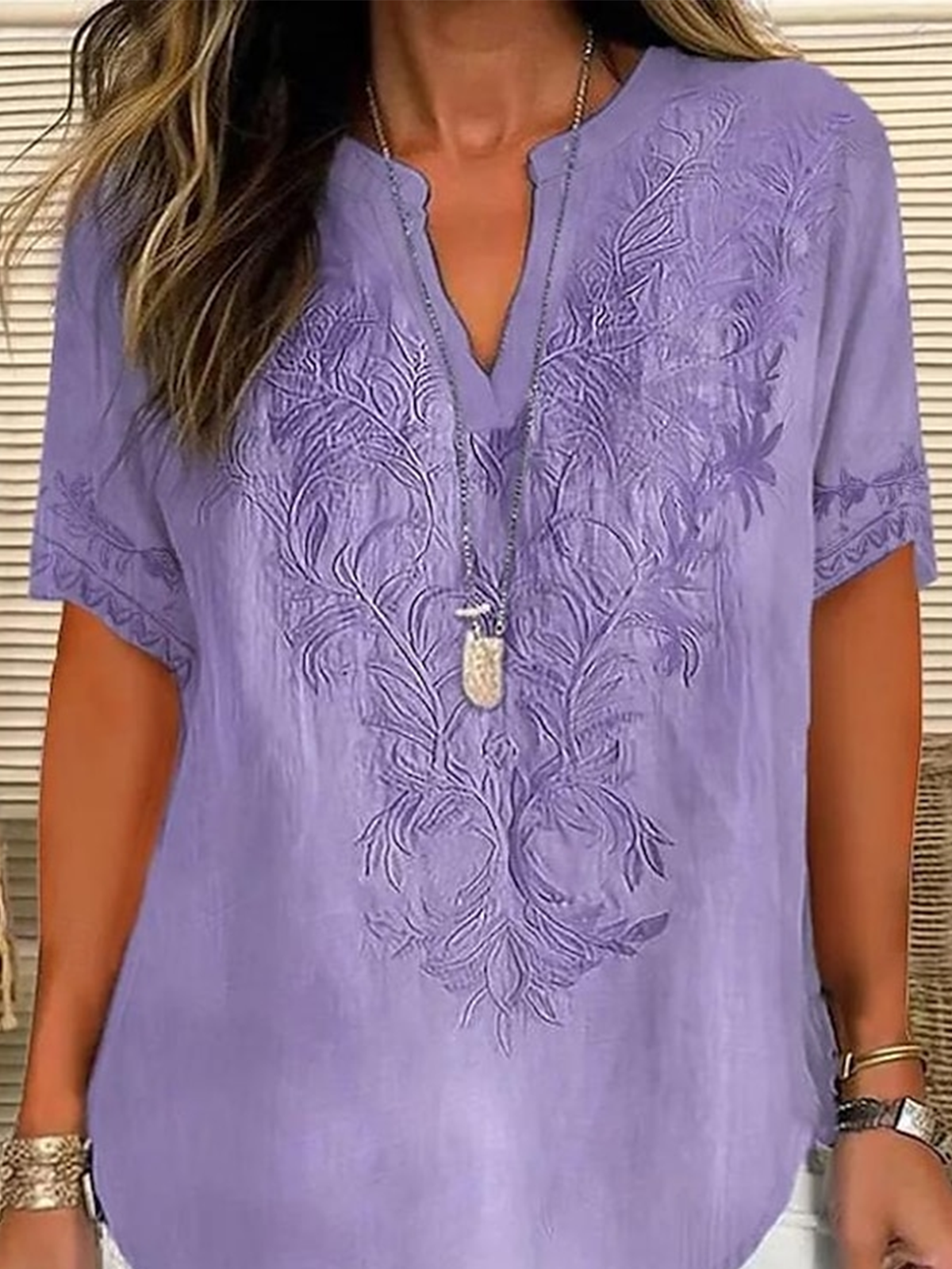 Blouses Simple Été impression en 3D Coton Aucune élasticité Demi Manche Col Châle Régulier Régulier pour Femmes