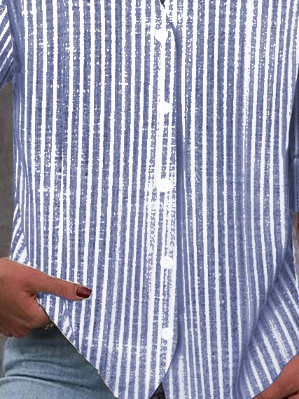 Chemises Rayé Décontracté Printemps / Automne Polyester Aucune élasticité Quotidien Manches Longues Droit Régulier pour Femmes