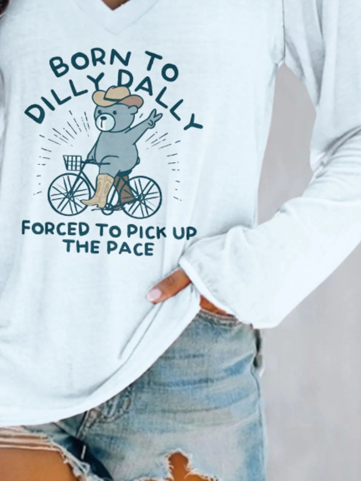 T-shirts Rue Imprimé d'Animal Printemps / Automne Coton Col V Micro-élasticité Manches Longues Régulier Régulier pour Femmes