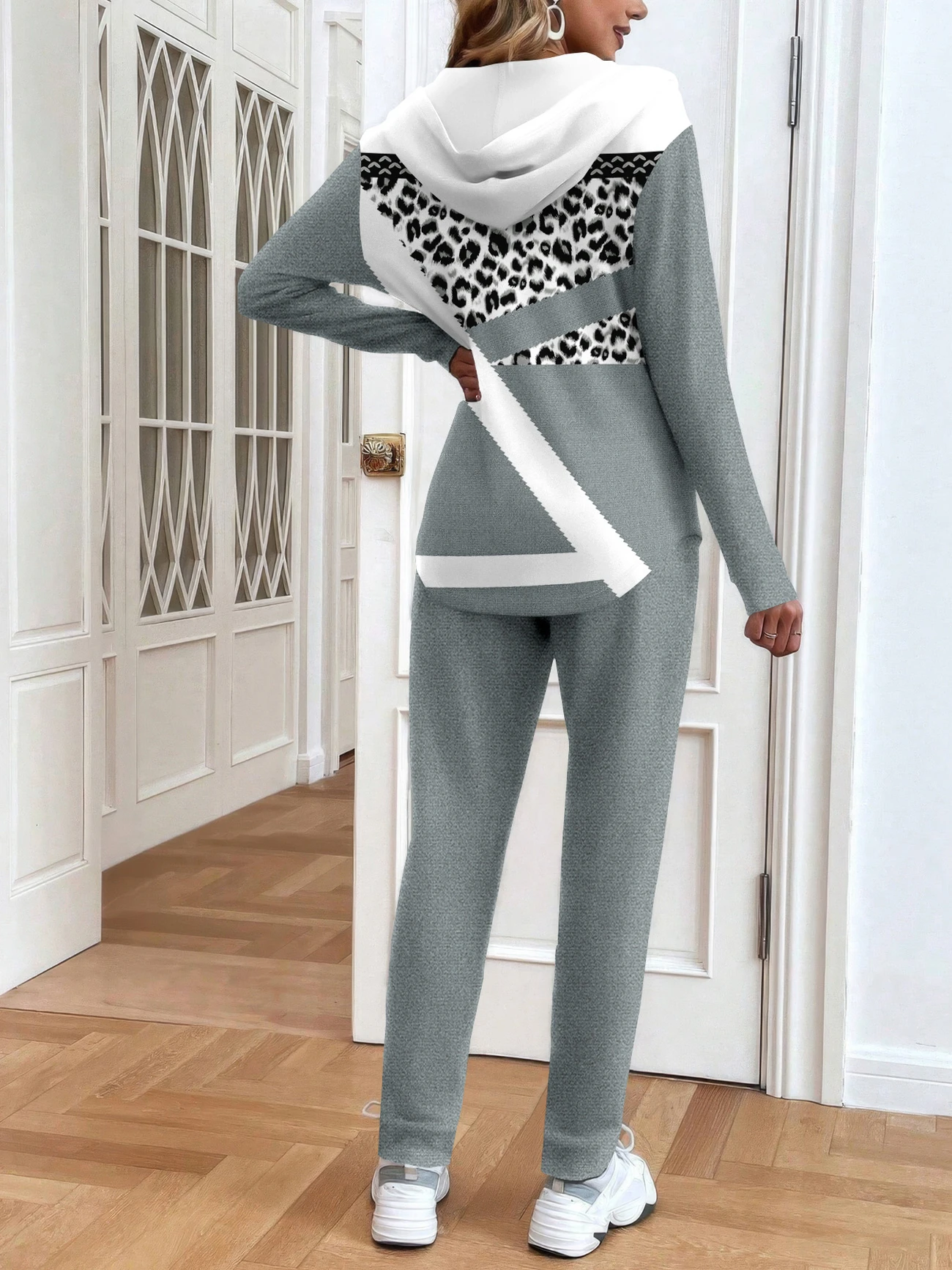 Deux Pièces Ensembles Décontracté Abstrait Printemps / Automne Sweat-shirt à Capuche Micro-élasticité Ample Manteau avec Pantalons Droit T.-N.-L. pour Femmes