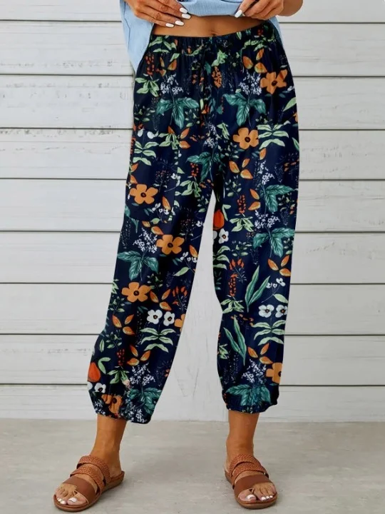 Pantalons Géométrique Urbain Printemps / Automne Naturel Aucune élasticité Journée Taille Élastique Régulier Pantalon baggy pour Femmes