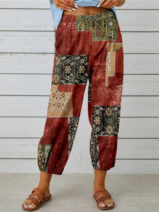 Pantalons Géométrique Urbain Printemps / Automne Naturel Aucune élasticité Journée Taille Élastique Régulier Pantalon baggy pour Femmes