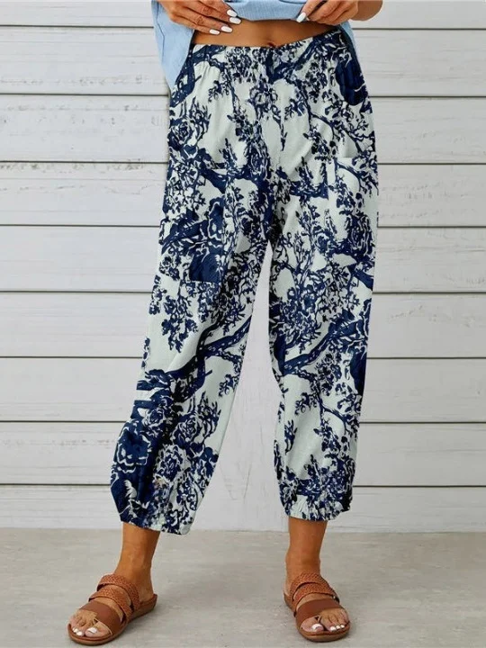 Pantalons Géométrique Urbain Printemps / Automne Naturel Aucune élasticité Journée Taille Élastique Régulier Pantalon baggy pour Femmes