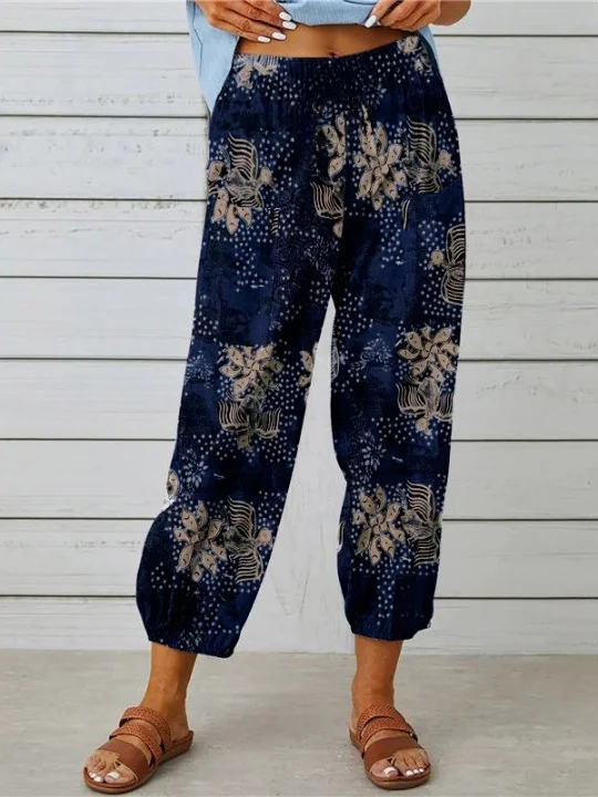 Pantalons Géométrique Urbain Printemps / Automne Naturel Aucune élasticité Journée Taille Élastique Régulier Pantalon baggy pour Femmes
