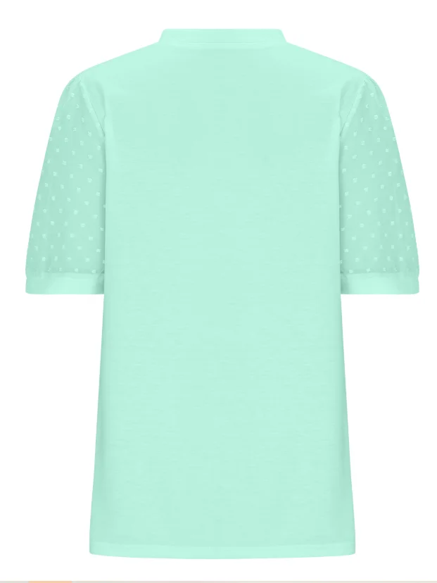 T-shirts Pois Polka Urbain Été Polyester Col V Jacquard Faire la navette Coupe Régulière Manches Bouffantes pour Femmes