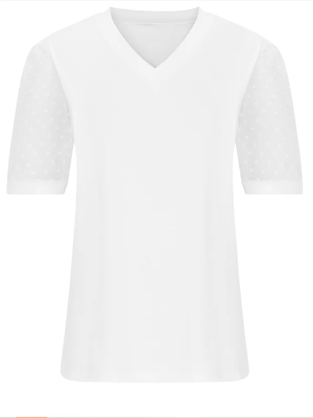 T-shirts Pois Polka Urbain Été Polyester Col V Jacquard Faire la navette Coupe Régulière Manches Bouffantes pour Femmes