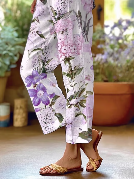 Pantalons Décontracté Floral Printemps / Automne Polyester Naturel Quotidien Ample Droit Régulier pour Femmes