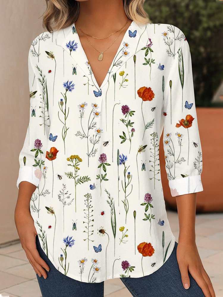 T-shirts Femmes Décontracté Floral Printemps / Automne Coton Quotidien Coupe Régulière Manches Longues Régulier Régulier