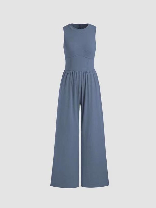 Combinaisons Femmes Simple Plain Été Polyester Taille Haute Sans Manches Col Rond Long Régulier