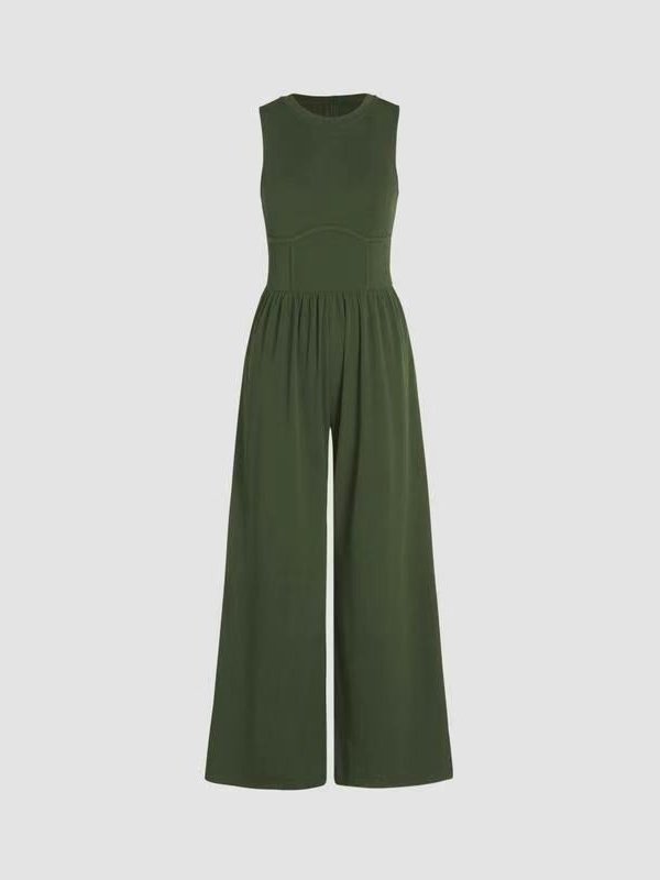 Combinaisons Femmes Simple Plain Été Polyester Taille Haute Sans Manches Col Rond Long Régulier