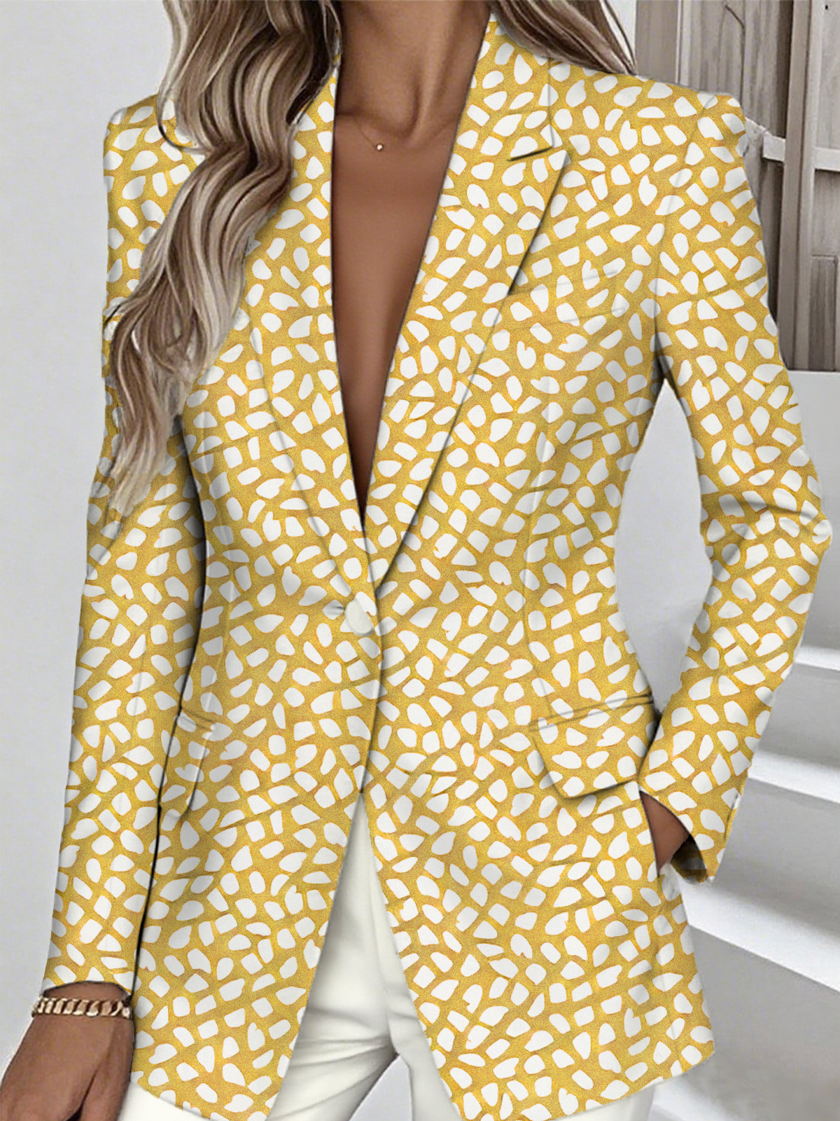 à Col Revers Manches Longues Régulier Géométrique Blazer pour Femmes