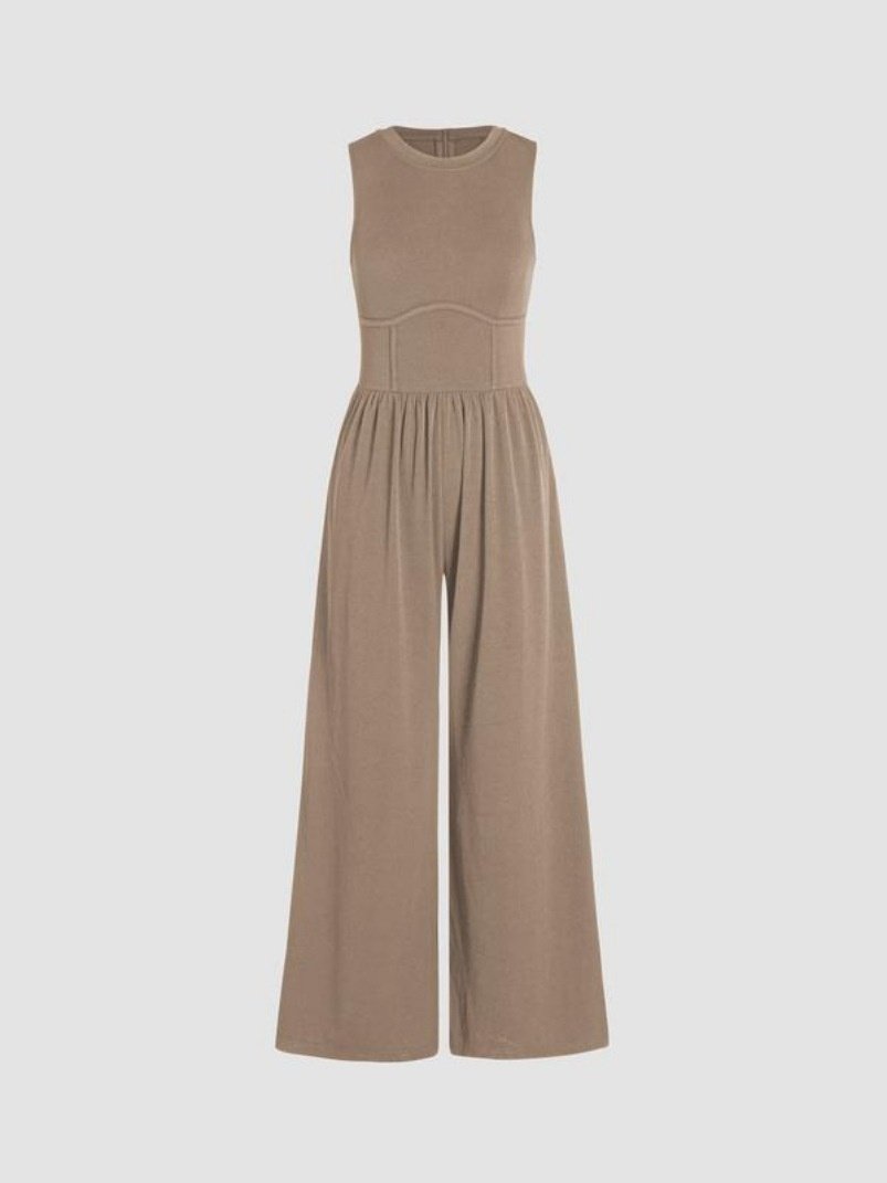 Combinaisons Femmes Simple Plain Été Polyester Taille Haute Sans Manches Col Rond Long Régulier