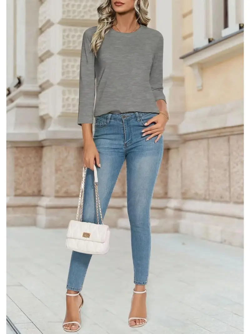 T-shirts Femmes Simple Plain Printemps / Automne Aucune élasticité Faire la navette Ample Jersey Manches Longues Non
