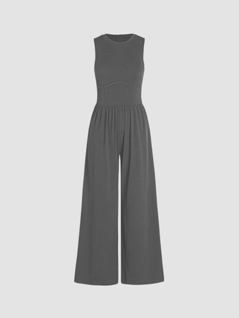 Combinaisons Femmes Simple Plain Été Polyester Taille Haute Sans Manches Col Rond Long Régulier
