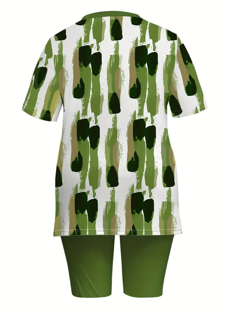 Deux Pièces Ensembles Femmes Simple Polyester d'été abstrait Naturel Quotidien Coupe Régulière Manches Courtes Droit