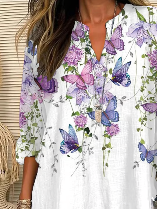 Blouses Femmes Décontracté Floral Printemps / Automne Imprimé Quotidien en Mélangé de Coton Régulier Trapèze Régulier