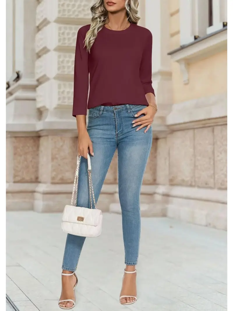 T-shirts Femmes Simple Plain Printemps / Automne Aucune élasticité Faire la navette Ample Jersey Manches Longues Non