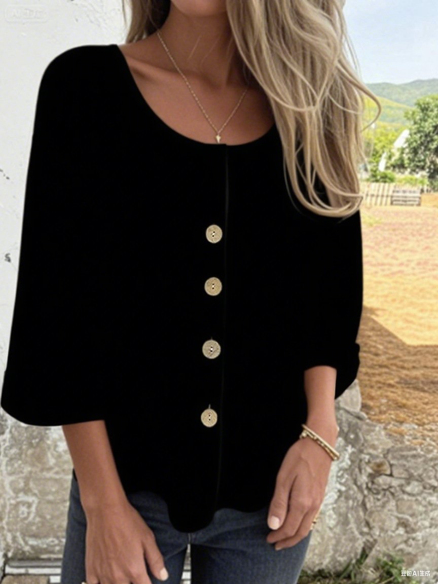 Chemises Semi-formel Plain Printemps / Automne Boucle Micro-élasticité Faire la navette Col Rond Droit Régulier pour Femmes