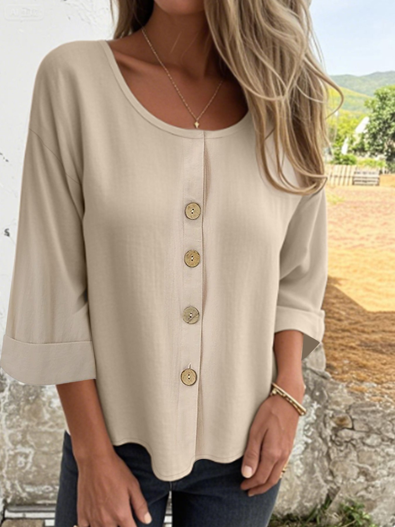 Chemises Semi-formel Plain Printemps / Automne Boucle Micro-élasticité Faire la navette Col Rond Droit Régulier pour Femmes