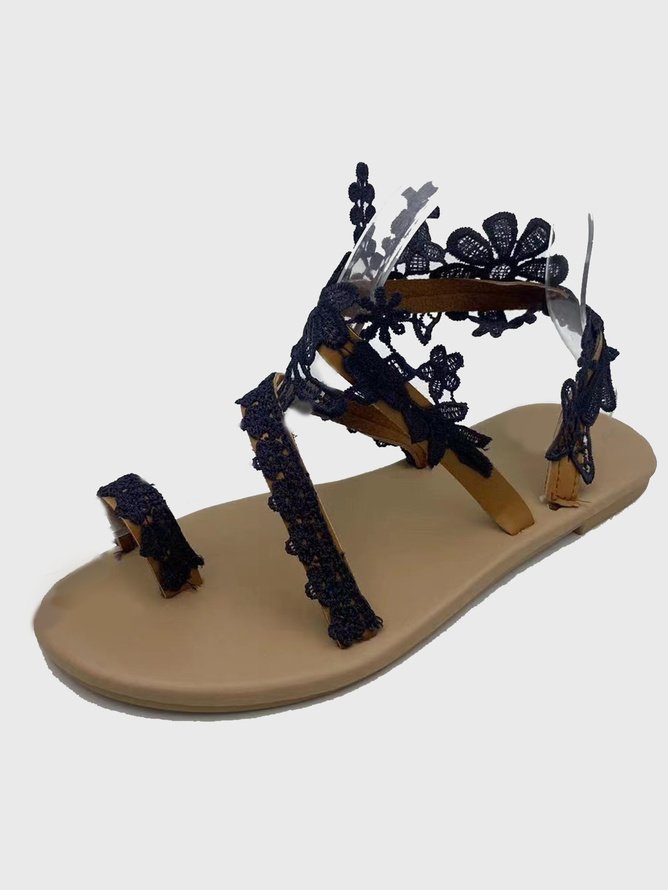 Sandales à lanières Décontracté Floral Été Rendez-Vous à Talon Plat Toit ouvert PU Caoutchouc à Enfiler pour Femmes