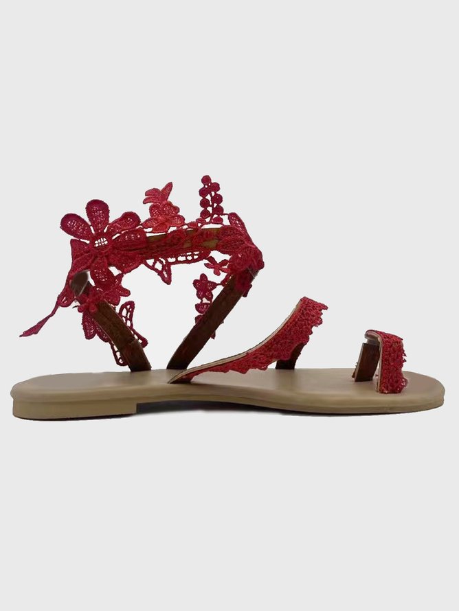 Sandales à lanières Décontracté Floral Été Rendez-Vous à Talon Plat Toit ouvert PU Caoutchouc à Enfiler pour Femmes