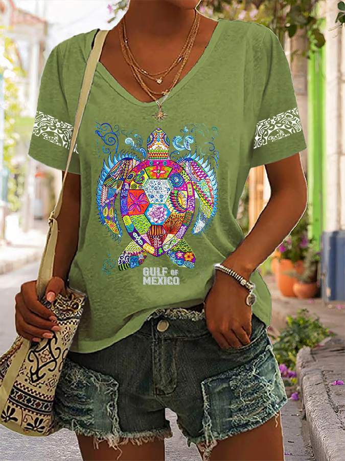 T-shirts Géométrique Décontracté Été Micro-élasticité Quotidien Ample en Mélangé de Coton Régulier Régulier pour Femmes