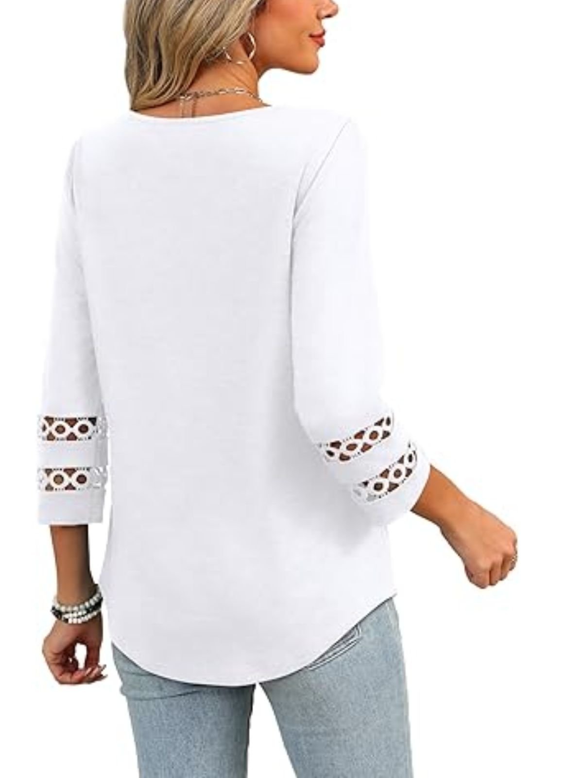 T-shirts Femmes Décontracté Plain Printemps / Automne Col V Coupe Régulière Manches trois quarts Régulier Droit Régulier