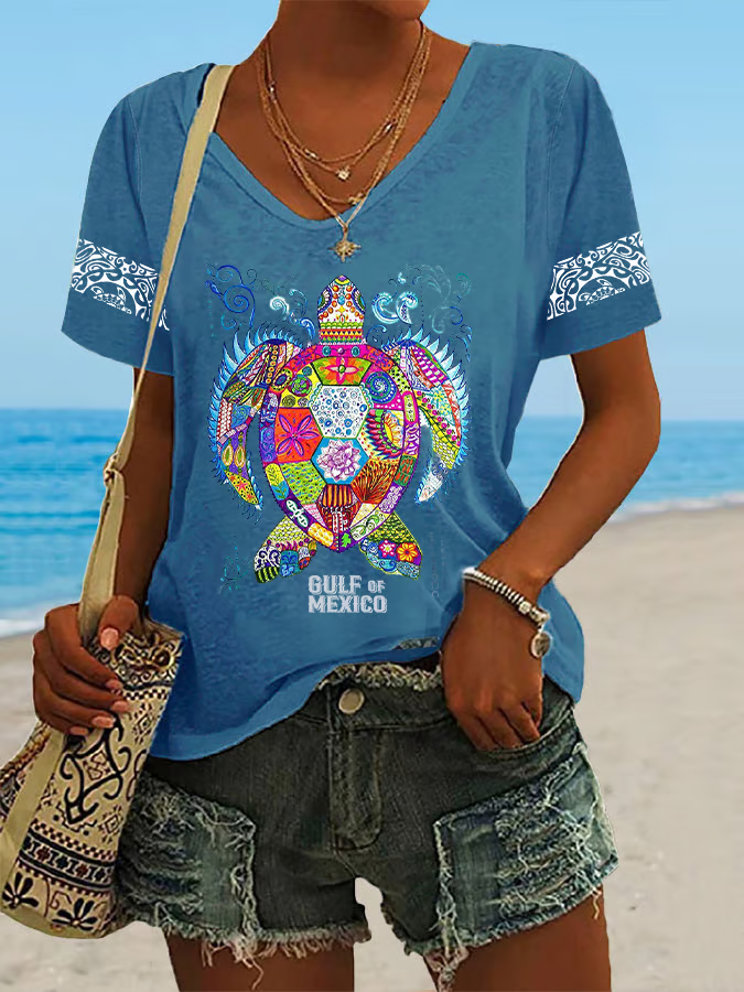 T-shirts Géométrique Décontracté Été Micro-élasticité Quotidien Ample en Mélangé de Coton Régulier Régulier pour Femmes