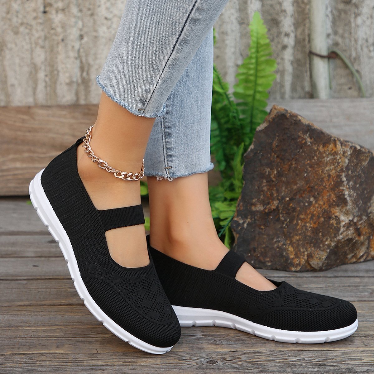 Chaussures Décontractées Femmes Rétro Plain Toutes Les Saisons Polyester PVC à Enfiler à Talon Plat Caoutchouc à Enfiler