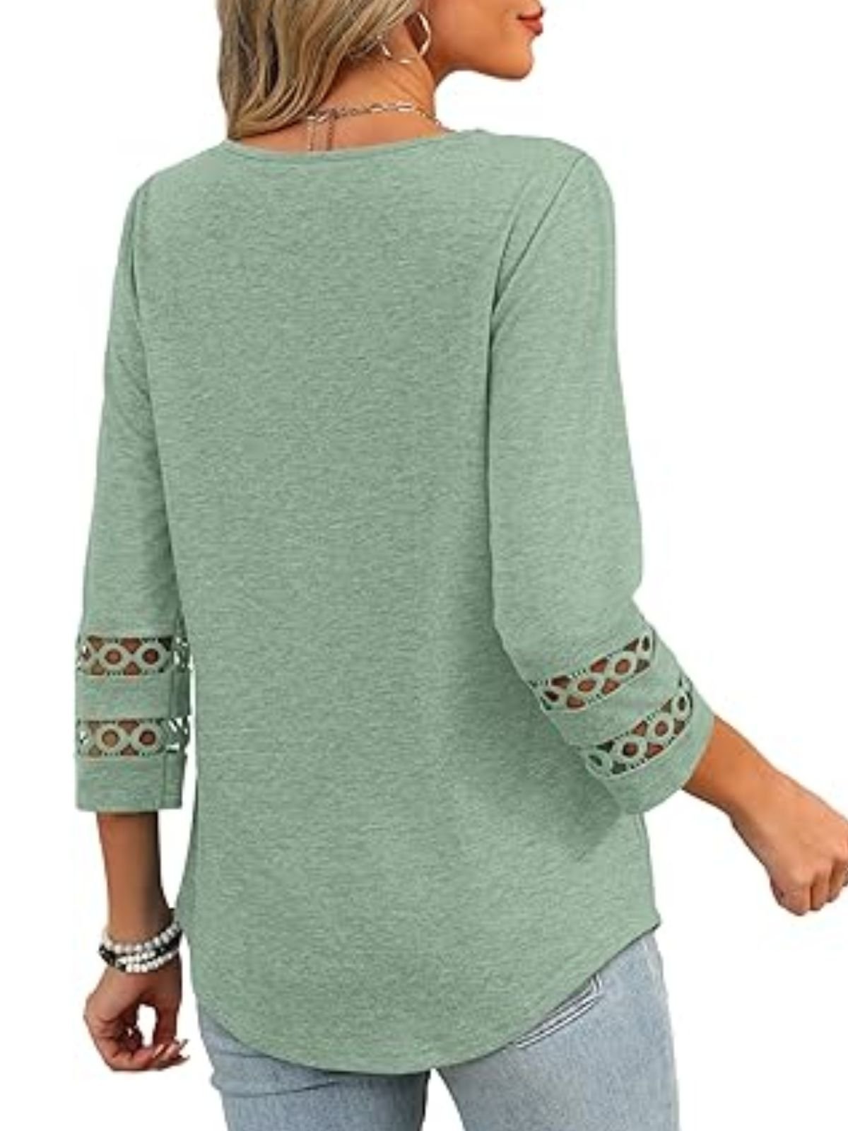 T-shirts Femmes Décontracté Plain Printemps / Automne Col V Coupe Régulière Manches trois quarts Régulier Droit Régulier