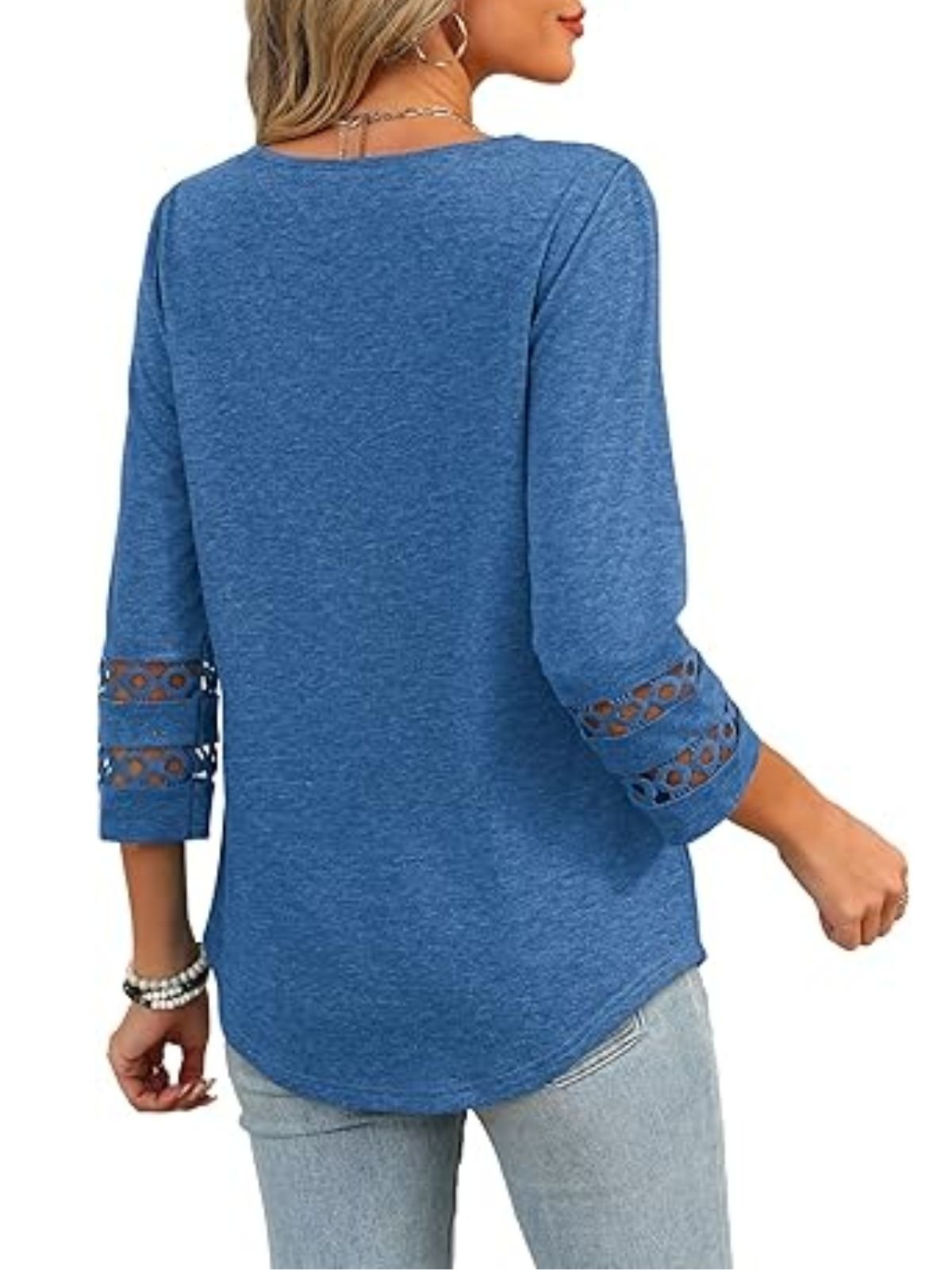 T-shirts Femmes Décontracté Plain Printemps / Automne Col V Coupe Régulière Manches trois quarts Régulier Droit Régulier