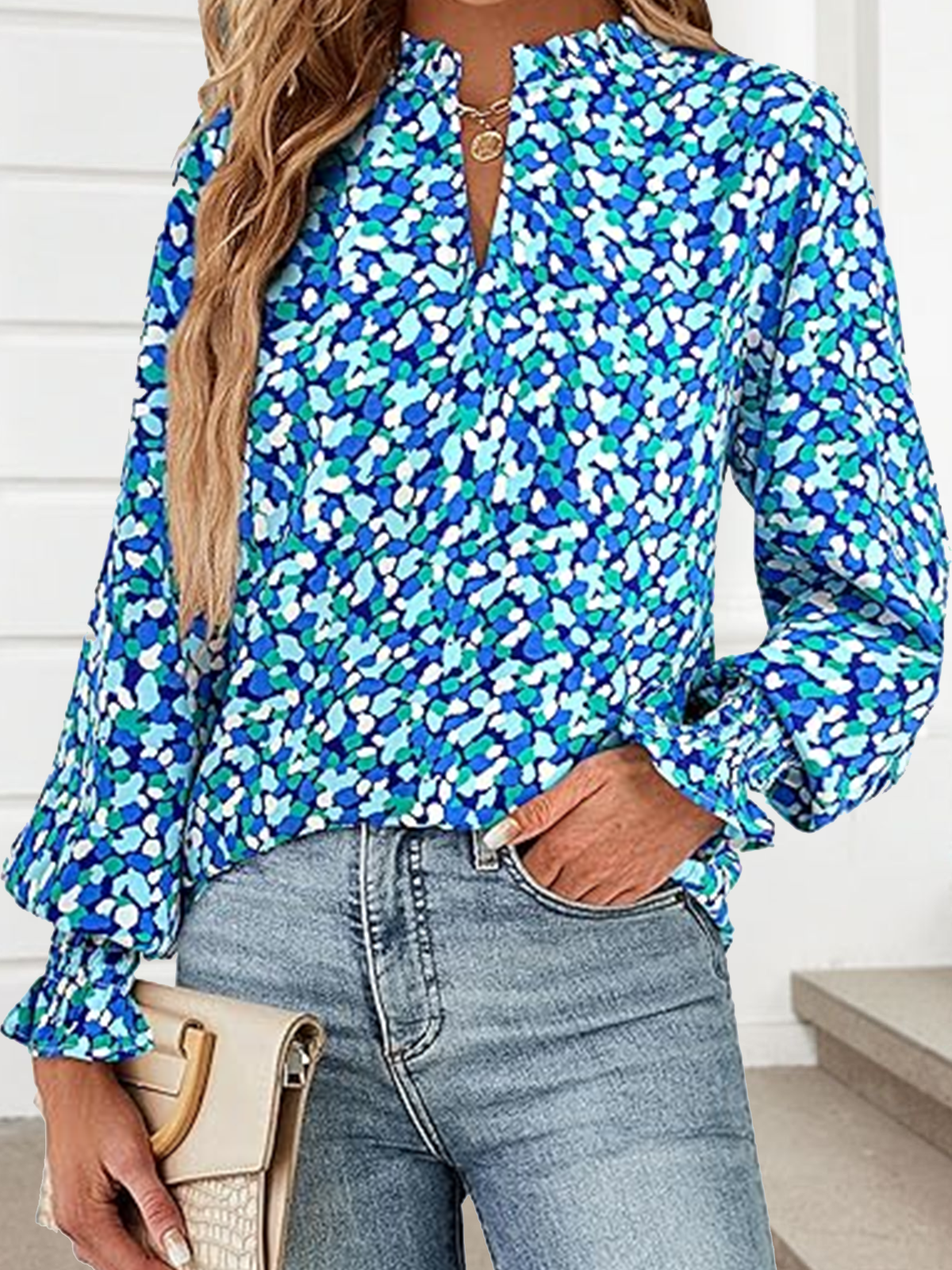 T-shirts Décontracté Petites fleurs Printemps / Automne Col V Quotidien Coupe Régulière Manches Longues Régulier Régulier pour Femmes