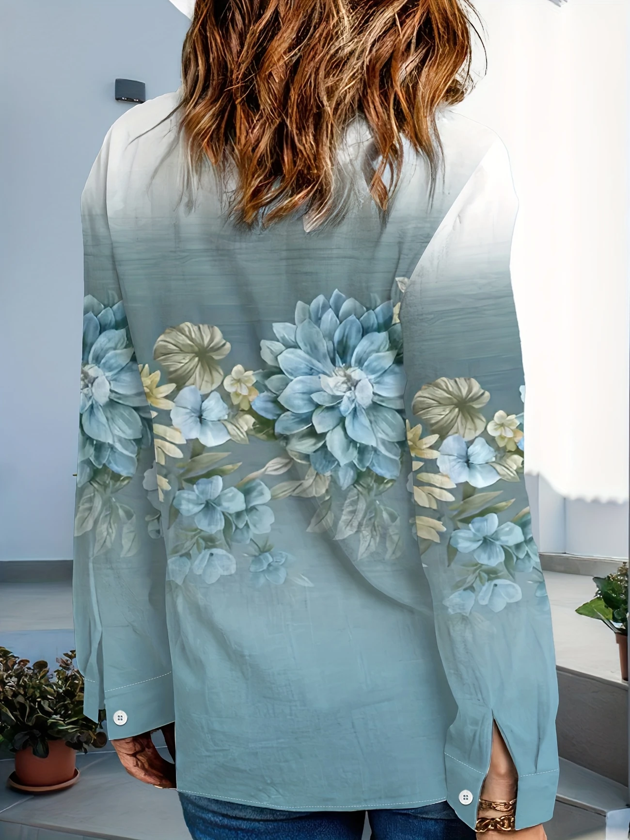 Chemises Femmes Décontracté Floral Printemps / Automne Polyester Manches Longues Droit Boucle Régulier Col de Chemise