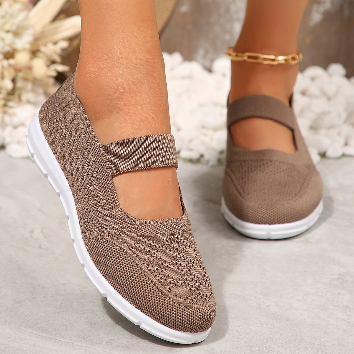 Chaussures Décontractées Femmes Rétro Plain Toutes Les Saisons Polyester PVC à Enfiler à Talon Plat Caoutchouc à Enfiler