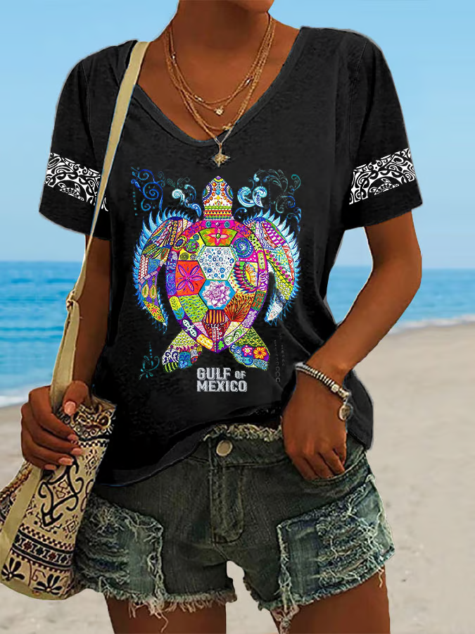 T-shirts Géométrique Décontracté Été Micro-élasticité Quotidien Ample en Mélangé de Coton Régulier Régulier pour Femmes